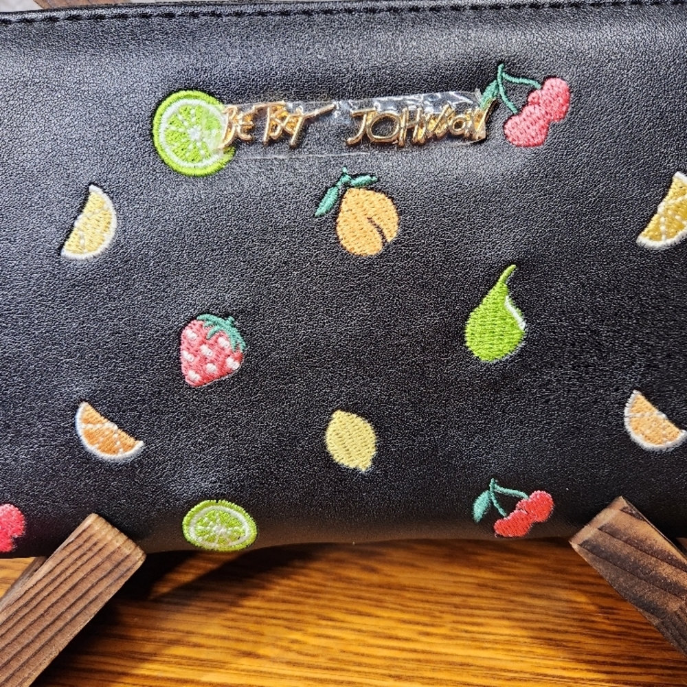 Betsey Johnson Black Fruit Embroidered Wristlet Wallet - Picture 2 of 10